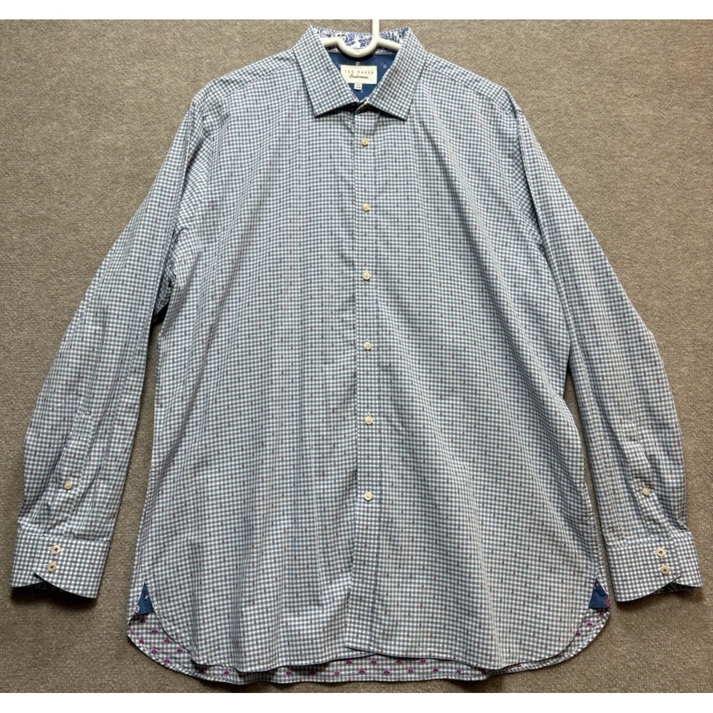 Ted Baker Men's Shirt Endurance 17.5 34/35 Blue White Strips Long Sleeve GUC